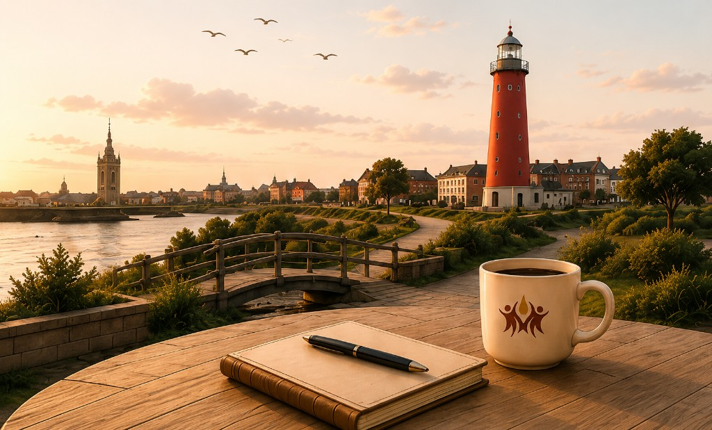 Illustratie van Den Helder met vuurtoren, brug en notitieboek